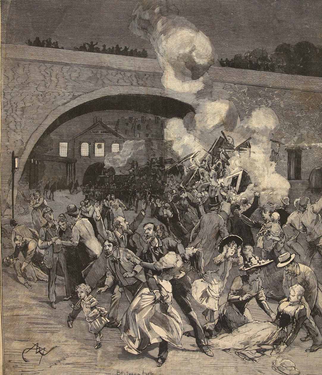 Srážka vlaků v Saint-Mande, z „Le Petit Parisien“, 2. srpna 1891 od Beltrand and Clair Guyot, E. Dete