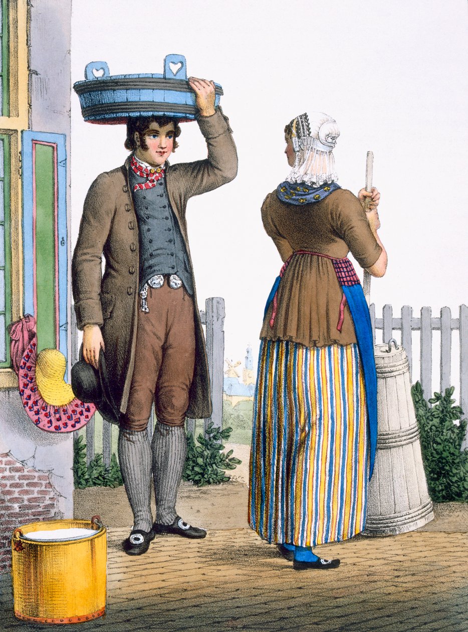 Rolnický pár z Parmerendu, Severní Holandsko, ilustrace ze „Sbírky kostýmů severních provincií Nizozemského království...“, 1828 od Bendrik Greeven