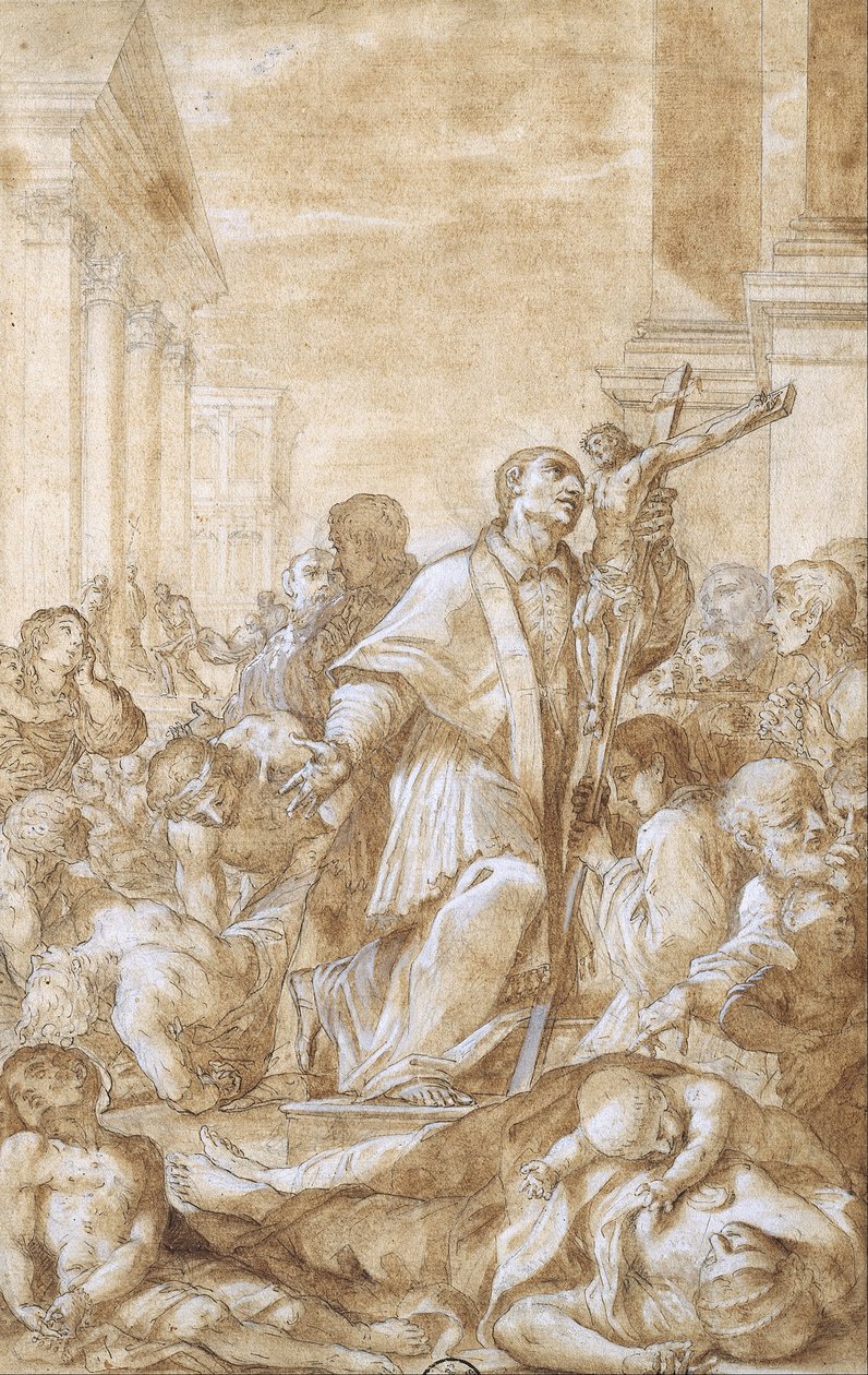 Saint Carlo Borromeo mezi morovými trpícími od Benedetto Luti