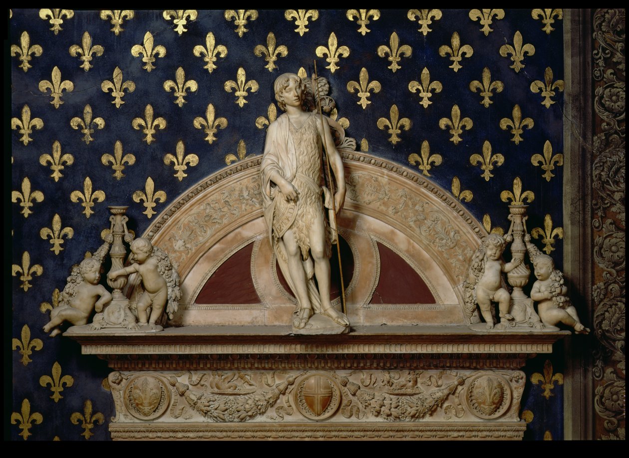 Jana Křtitele lemovaného dvěma svícny ze zárubně v Sala dei Gigli, 1470 (mramor) (viz také 82449) od Benedetto da Maiano