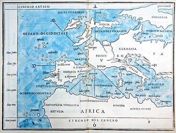 Mapa Evropy a severní Afriky od Benedetto Bordone