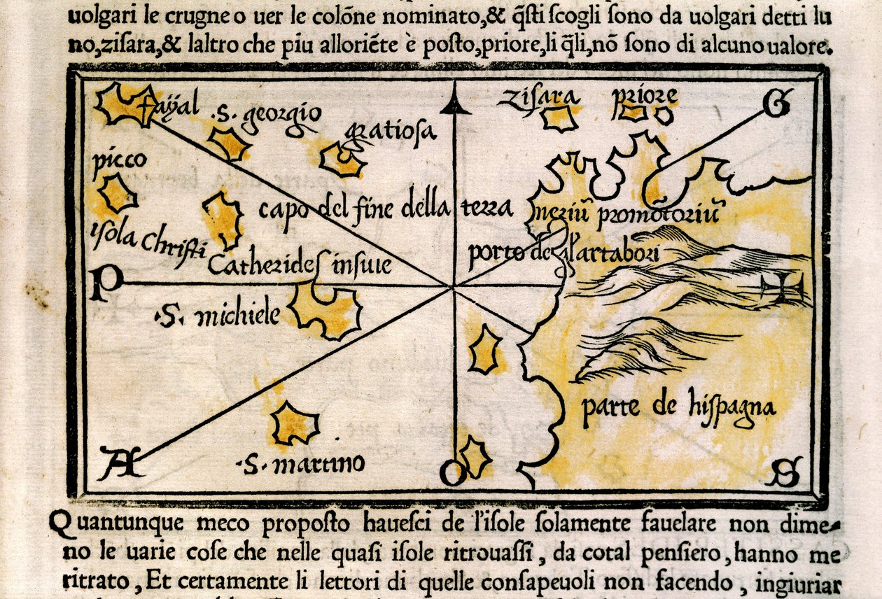 Mapa souostroví Azory od Benedetta Bordonea od Benedetto Bordone