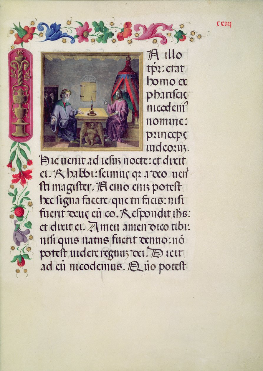 W.107 fol.24r Kristus a Nikodém z Evangelária Santa Giustina sepsal Laurentius Gazius Cremonensis, 1523-25 od Benedetto Bordone