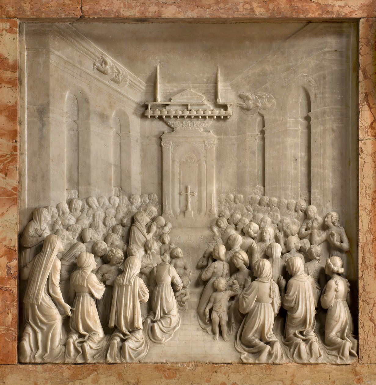 Krypta, Archa svatých Marcellinus a Peter Exorcista, Benedict Briosco 1506-08, Zázrak holubic od Benedetto Briosco