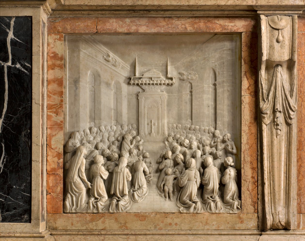 Krypta, Archa svatých Marcellinus a Peter Exorcista, Benedict Briosco 1506-08, Zázrak holubic od Benedetto Briosco