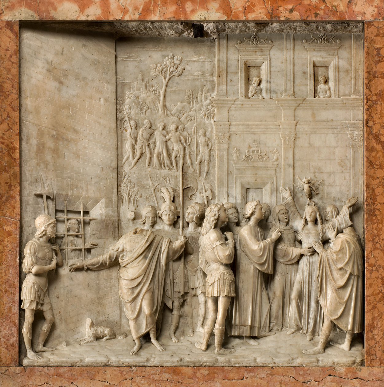 Krypta, archa svatých Marcellinus a Peter Vymítač ďábla, Benedict Briosco 1506-08, svatý Petr osvobodí Paulinu z démona od Benedetto Briosco