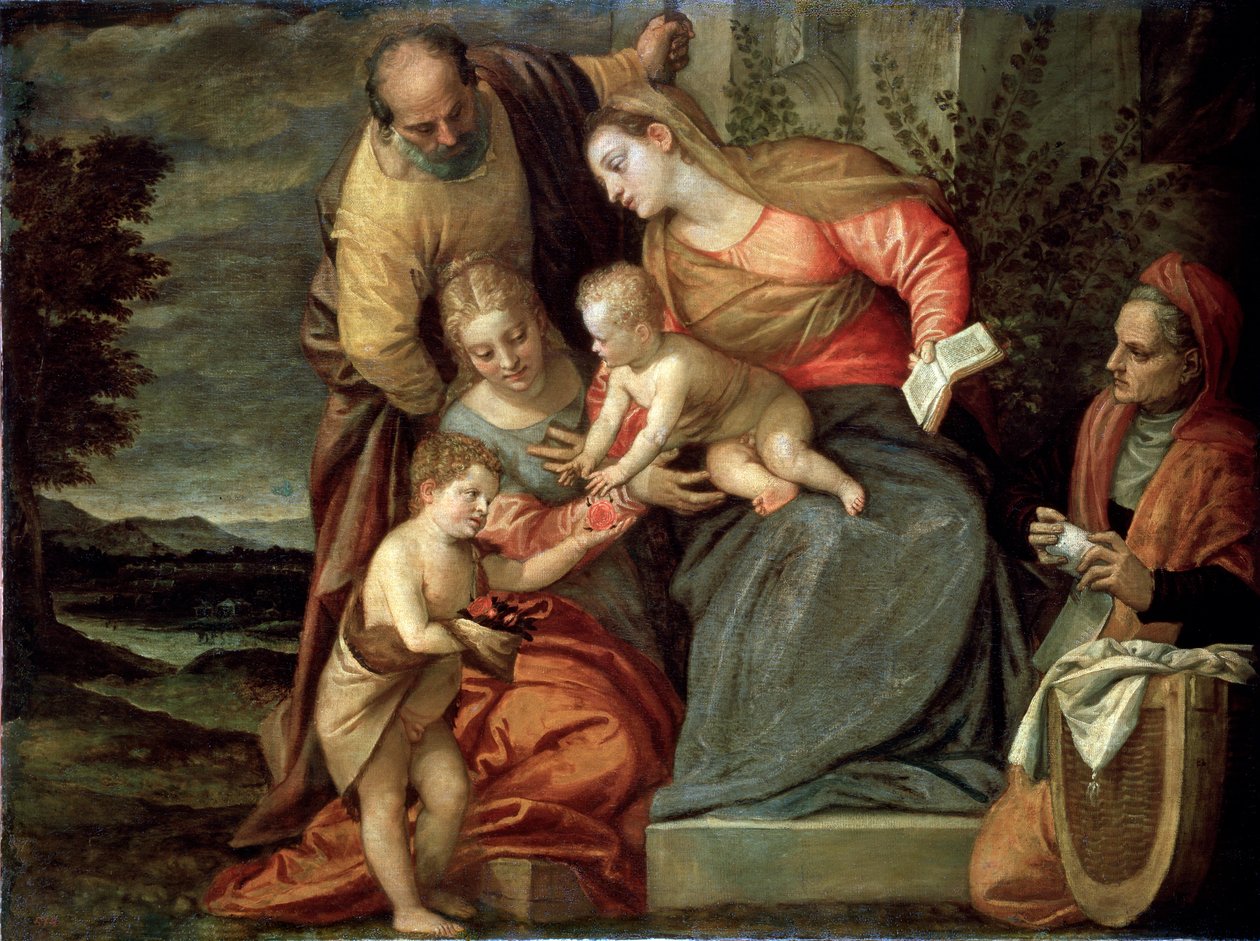 Svatá rodina se svatými Kateřinou, Annou a Janem Křtitelem, c1580-c1582 od Benedetto Caliari