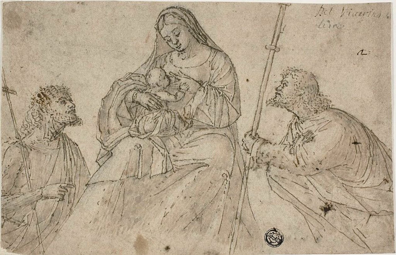 Panna s dítětem a svatí Jan Křtitel a Roch od Benedetto Carpaccio