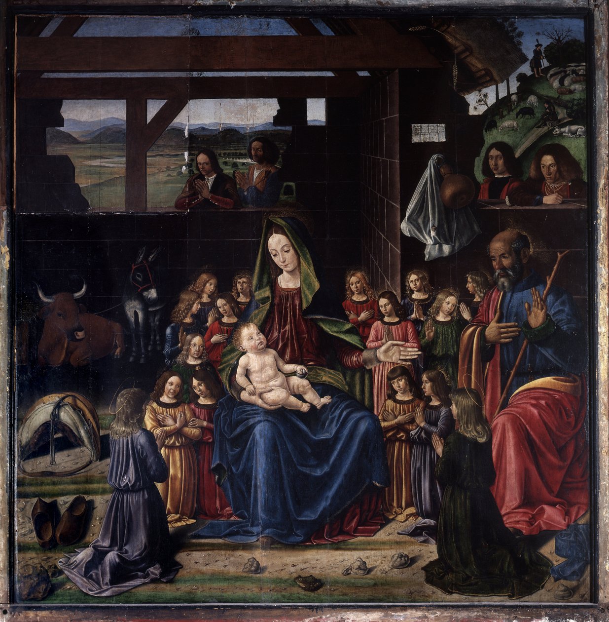 Narození. Obraz Benedetta Ghirlandaia (1458-1497). Olej na dřevě. Rozměr: 147 x 144 cm. Kostel Aigueperse od Benedetto Ghirlandaio