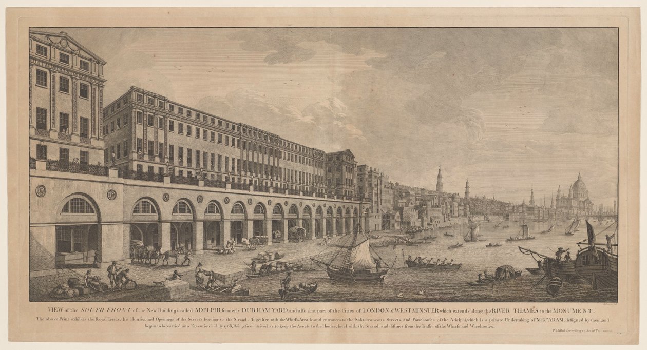 Adelphi vanaf de Thames te Londen Pohled na jižní frontu nových budov zvaných Adelphi, dříve Durham Yard (...) (název na objektu) od Benedetto Pastorini