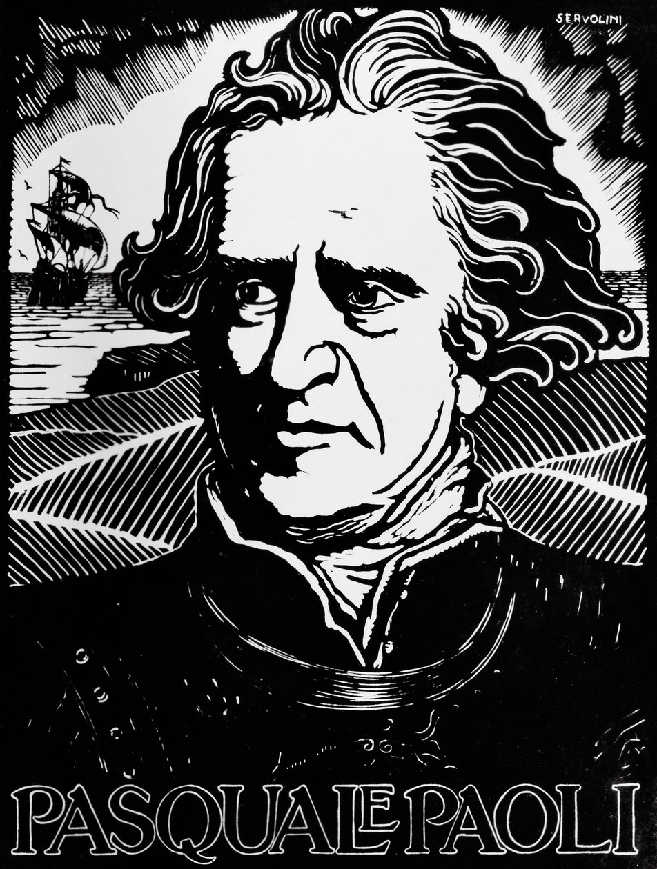 Portrét Pasquale Paoli, korsický státník, generál a vlastenec (dřevořez) od Benedetto Servolini