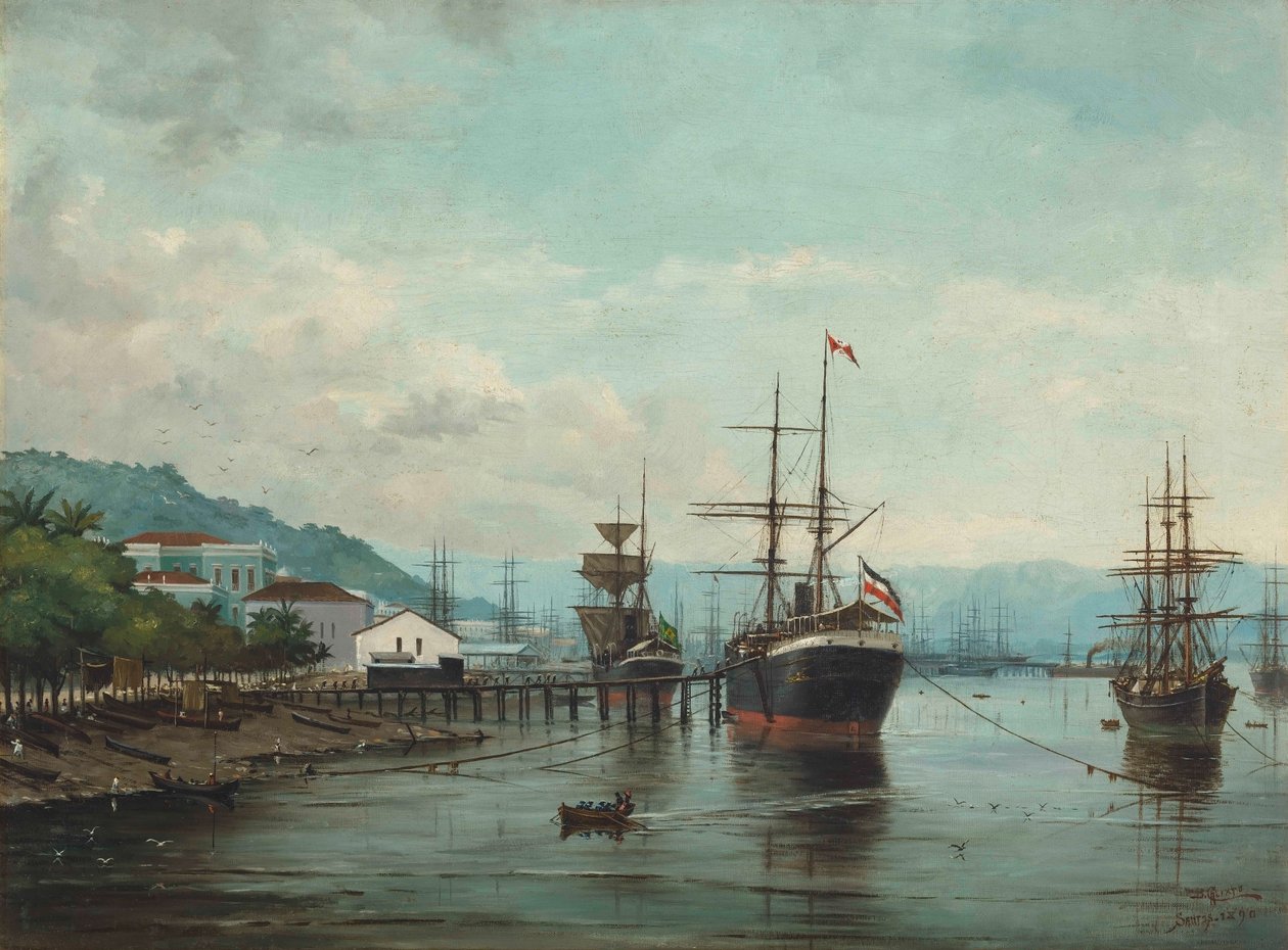 Benedito Calixto - přístav Santos, SP (vlevo), 1890 od Benedito Calixto
