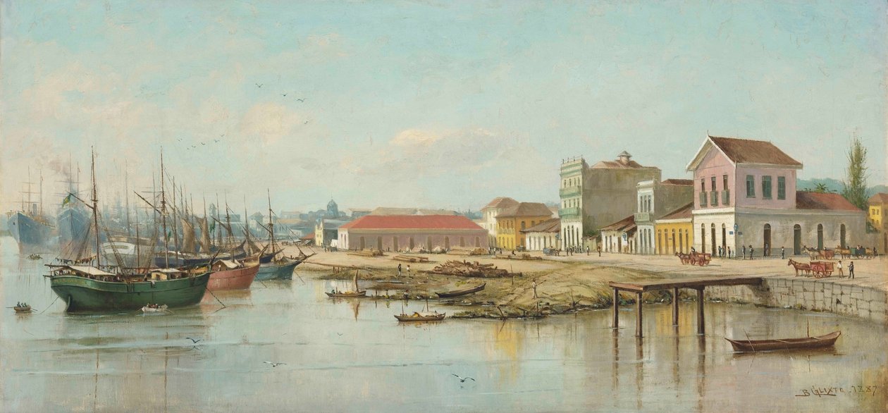 Benedito Calixto - Porto do Bispo, Santos, SP, pohled od moře, 1887 od Benedito Calixto