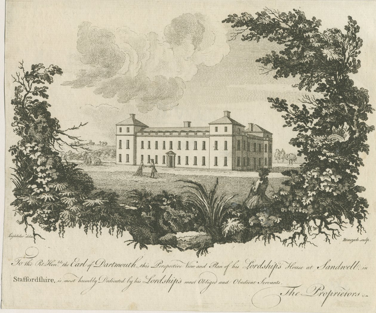 Sandwell Park - Hall: mědirytina, nd [c 1770] od Benezech