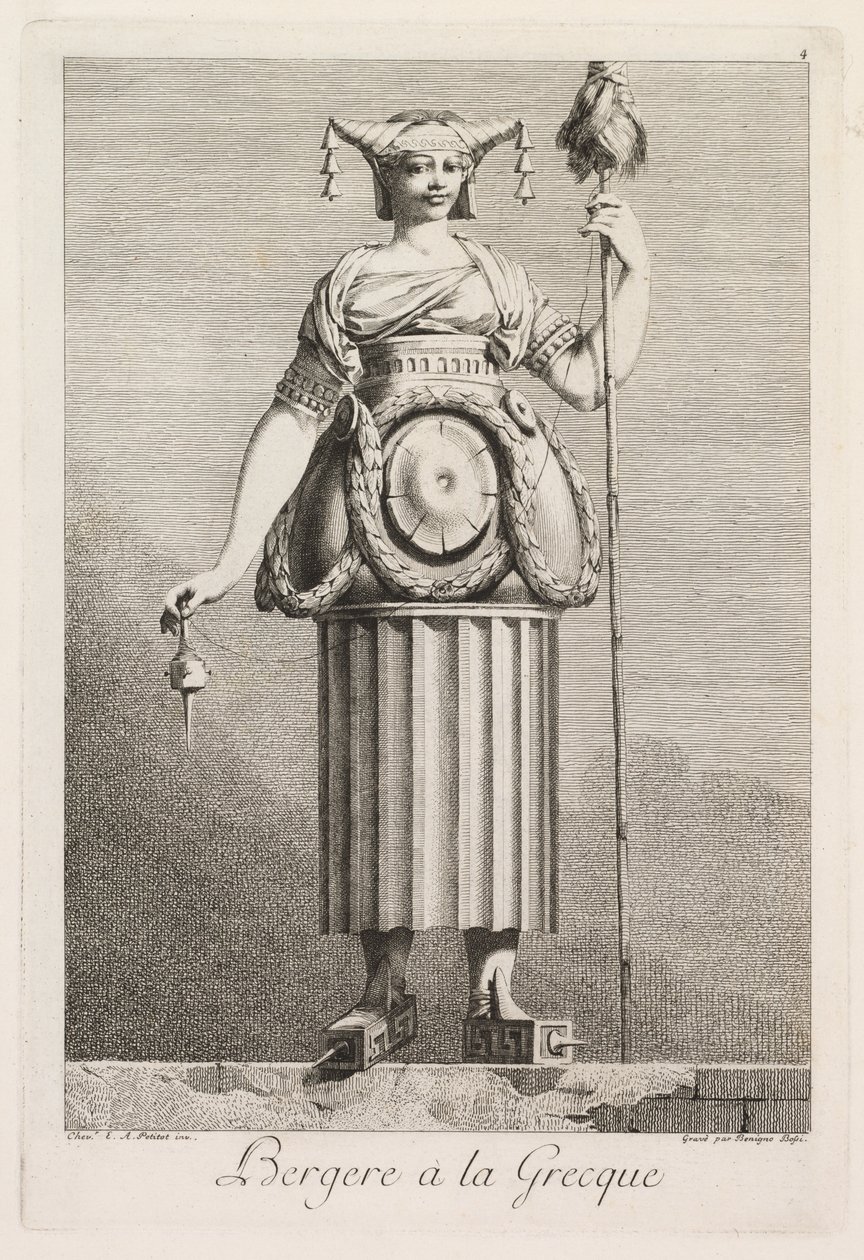 Maškaráda à la Grecque: Pastýřka à la Grecque Plate 4, 1771. od Benigno Bossi