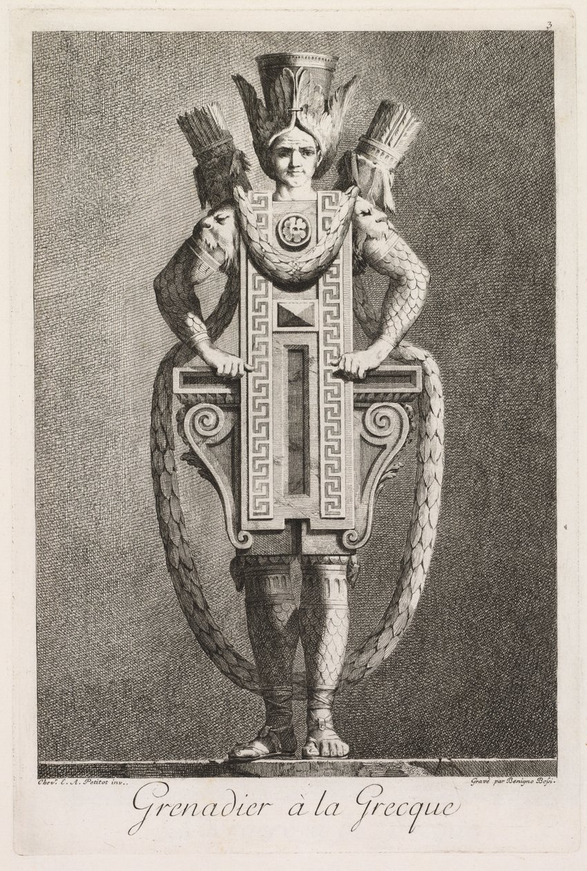 Maškaráda à la Grecque: Grenadier à la Grecque Plate 3, 1771. od Benigno Bossi