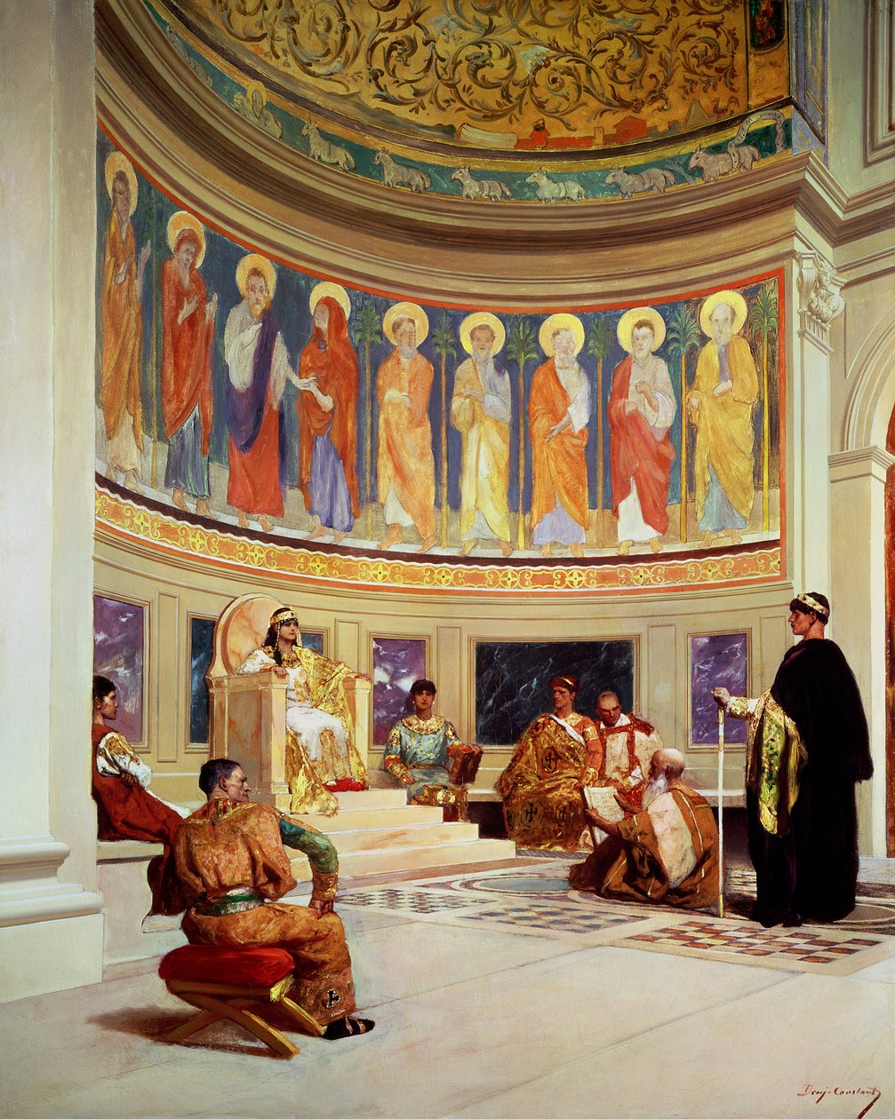 Svatý Jan Zlatoústý (asi 347–407) vyhoštěn císařovnou Eudoxií († 404) od Jean Joseph Benjamin Constant
