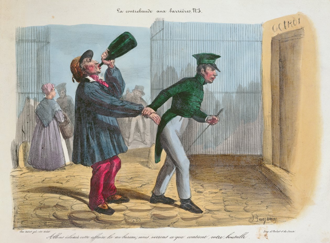 Objev Contrebandu u celní bariéry u vjezdu do Paříže, kolem roku 1840 od Benjamin Roubaud