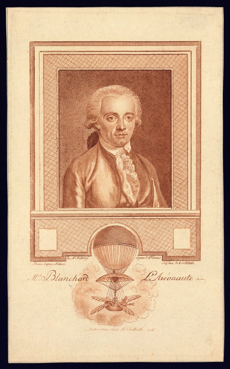 Pan Blanchard, Aeronaut, c.1780-1800 tečkovaná rytina od Benjamin Samuel Bolomey