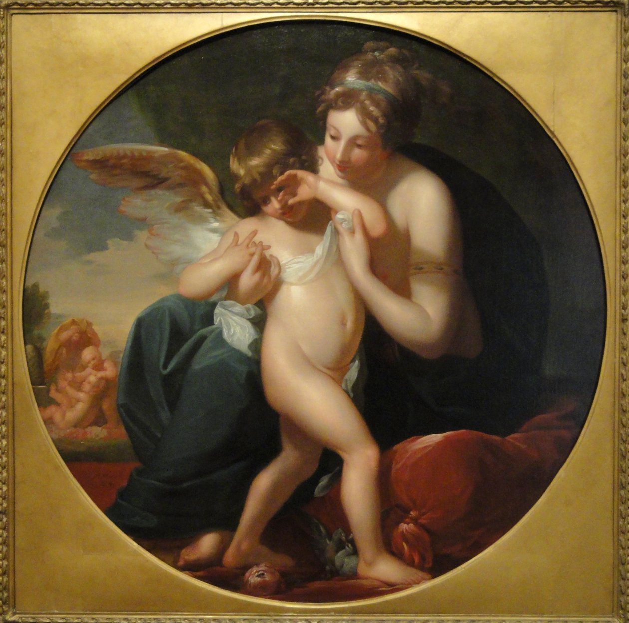 Amor, bodnutý včelou, si váží jeho matka od Benjamin West