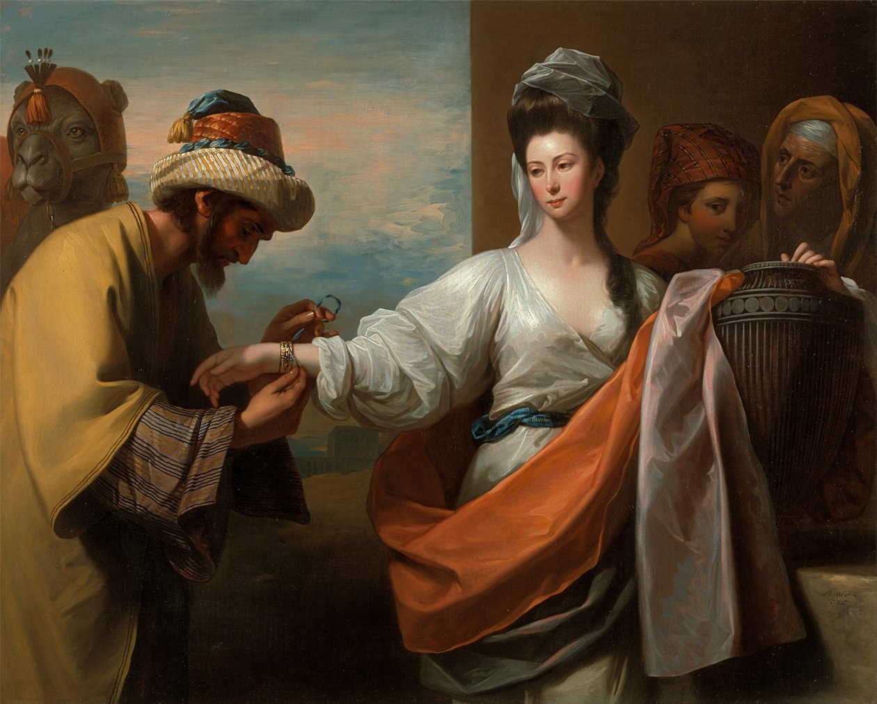 Izácký sluha uvázal náramek Rebecca na paži od Benjamin West