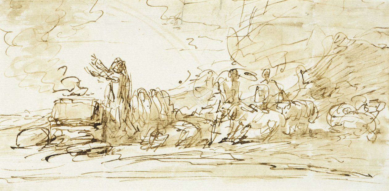Noah Sacrificing, pravděpodobně 1797-1801 (pero, inkoust a sépie mytí na papíře) od Benjamin West