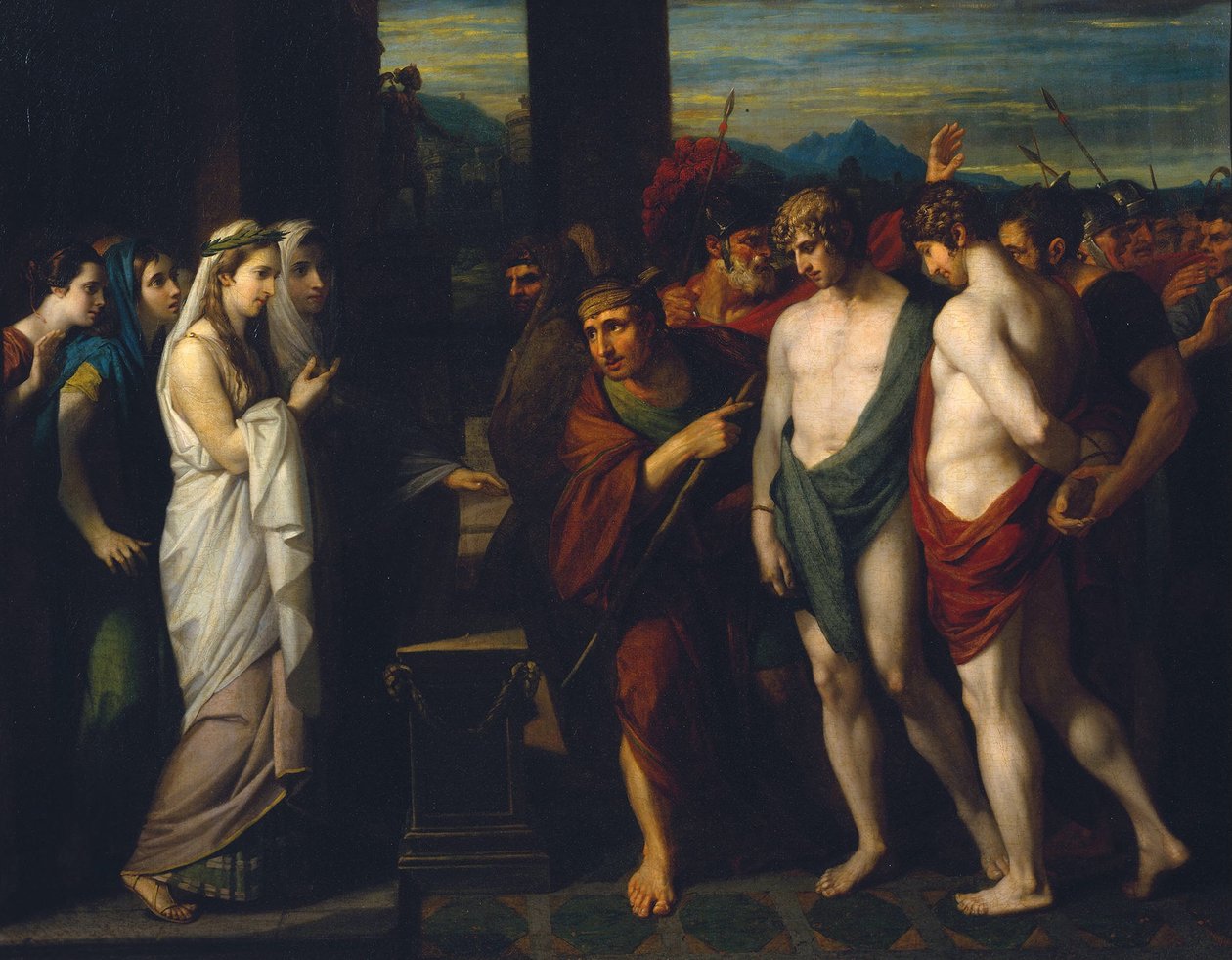 Pylades a Orestes přinesli jako oběti před Ifigenií od Benjamin West