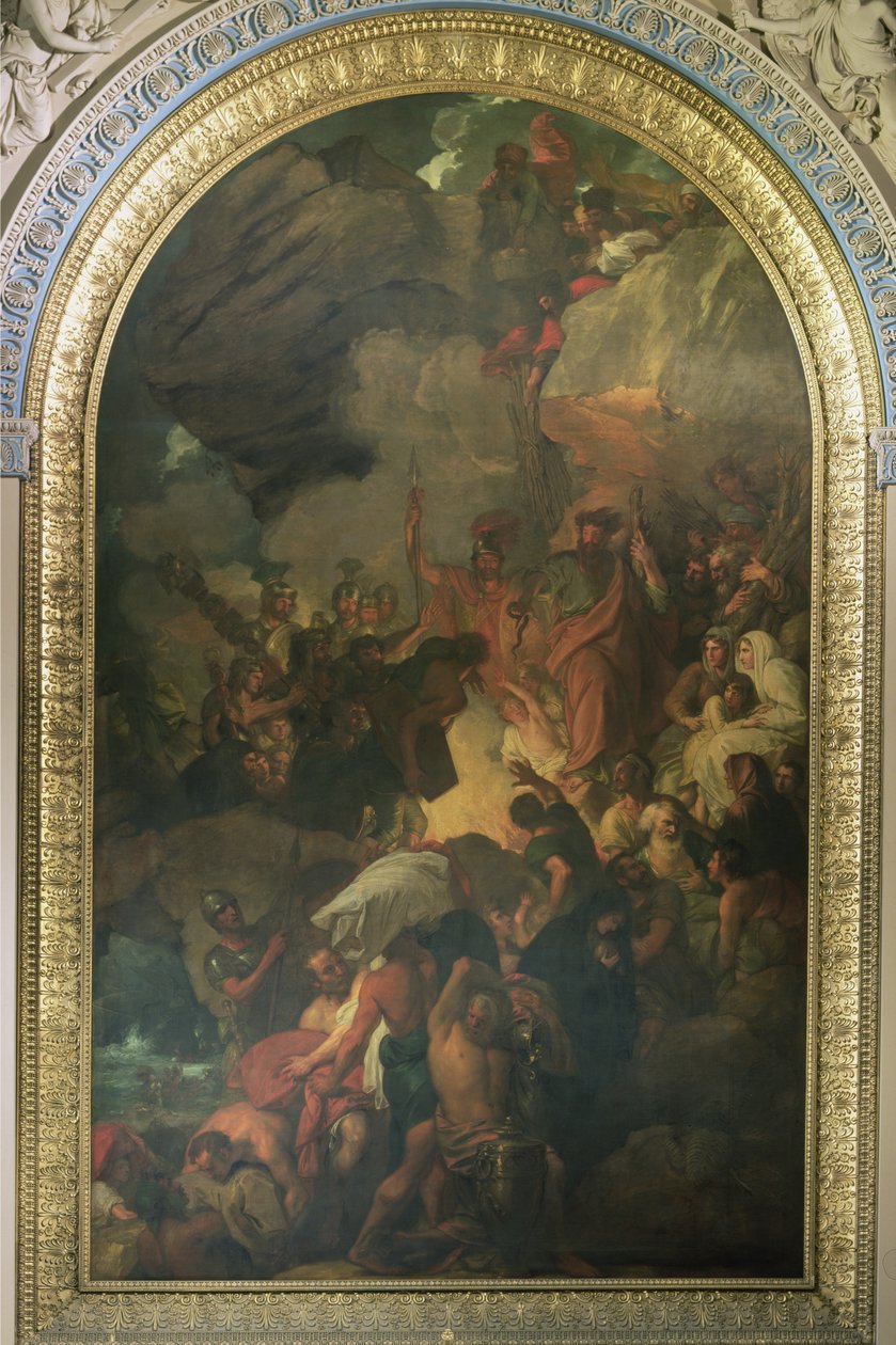Svatý Pavel zachráněný ze ztroskotané lodi u Malty, oltářní obraz kaple svatého Petra a Pavla v bloku Queen Mary od Benjamin West