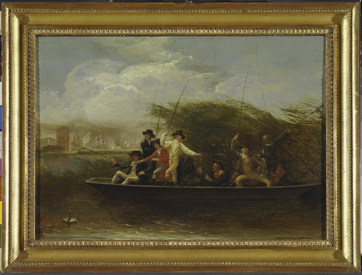 The Fishing Party - Party of Gentlemen, která loví z pramice, 1794 (olej na břidlici) od Benjamin West