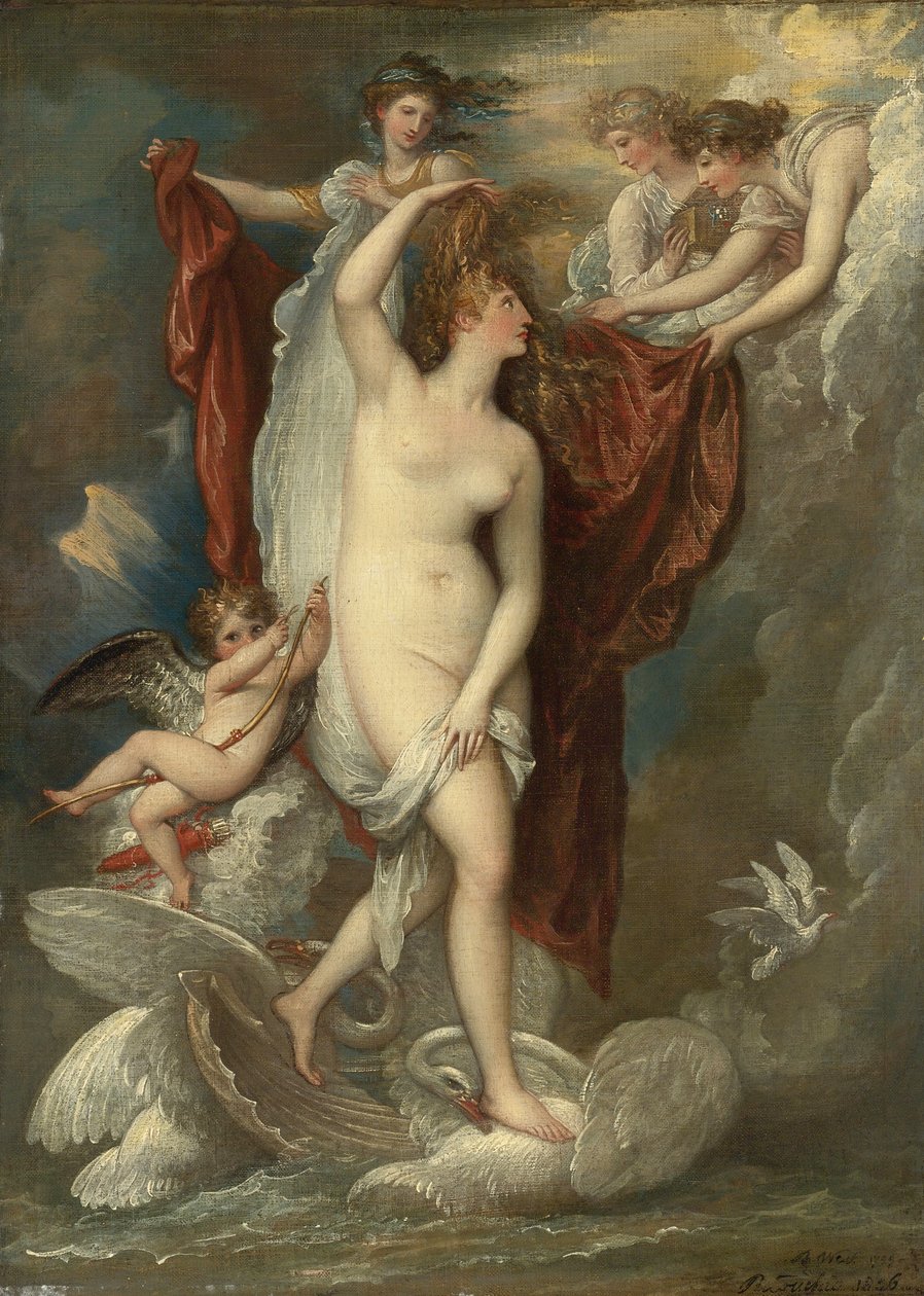 Venuše při jejím narození oděná třemi milostmi od Benjamin West