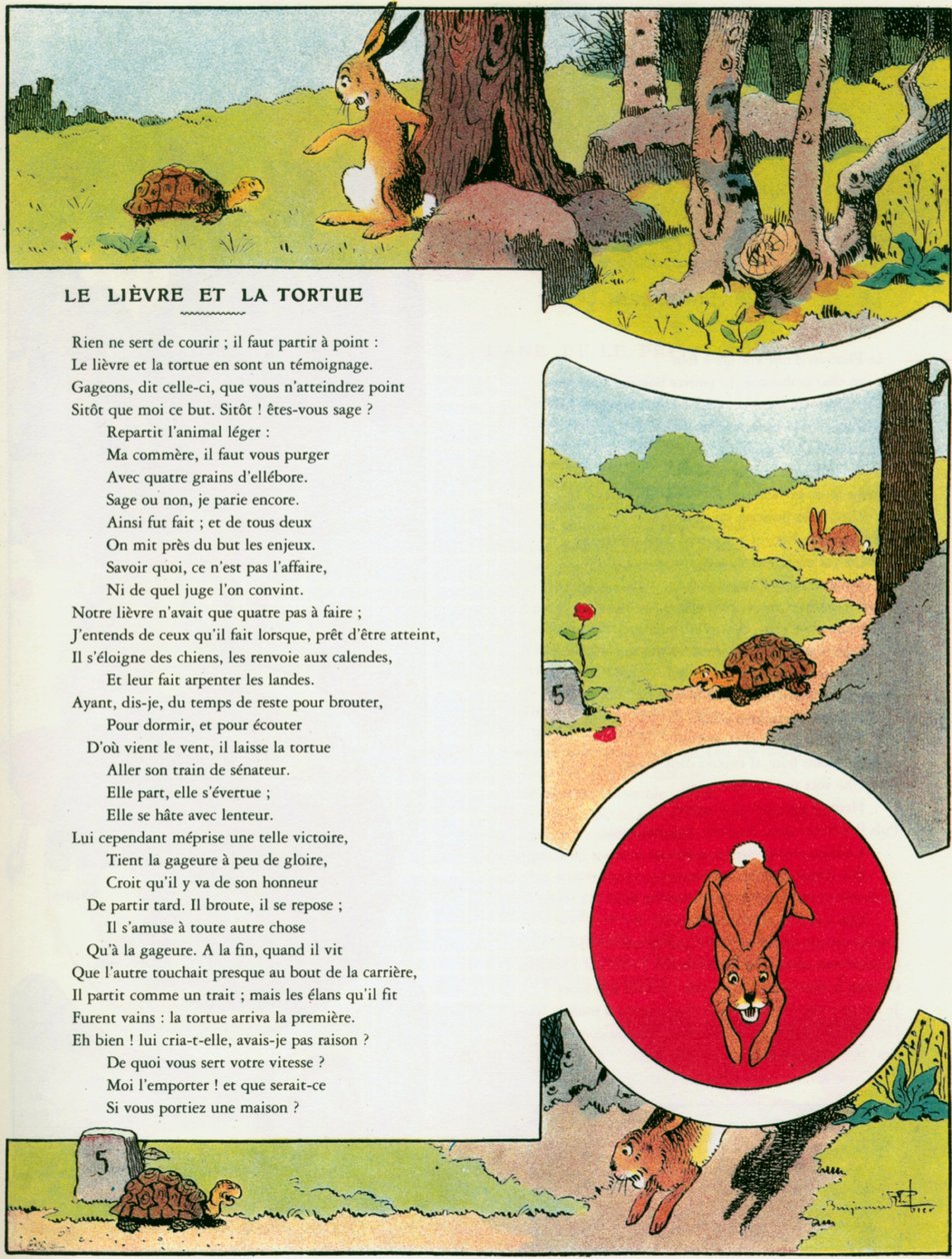 Zajíc a želva, ilustrace z 