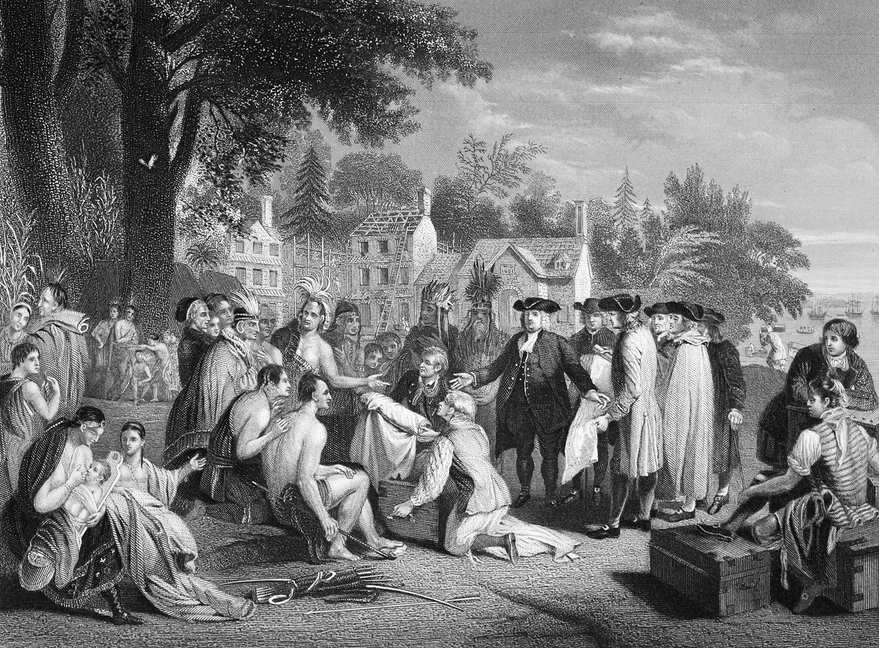 Smlouva Williama Penna s Indiány, vyryl W. French (litho) od Benjamin (after) West
