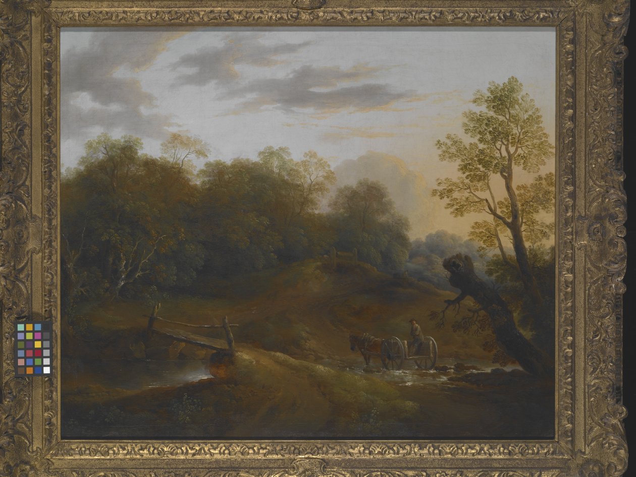 Pony Cart Crossing A Woodland Brook (olej na plátně) od Benjamin Barker