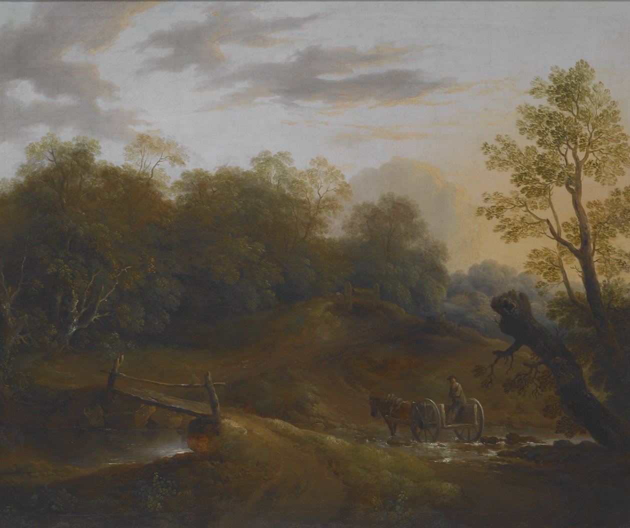 Pony Cart Crossing a Woodland Brook, cca 1815 (olej na plátně) od Benjamin Barker