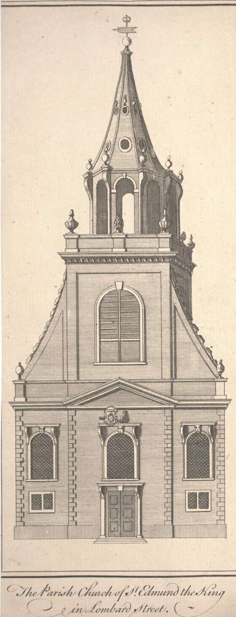 Farní kostel sv. Edmunda krále v Lombard Street, kolem roku 1750 (rytina) od Benjamin Cole