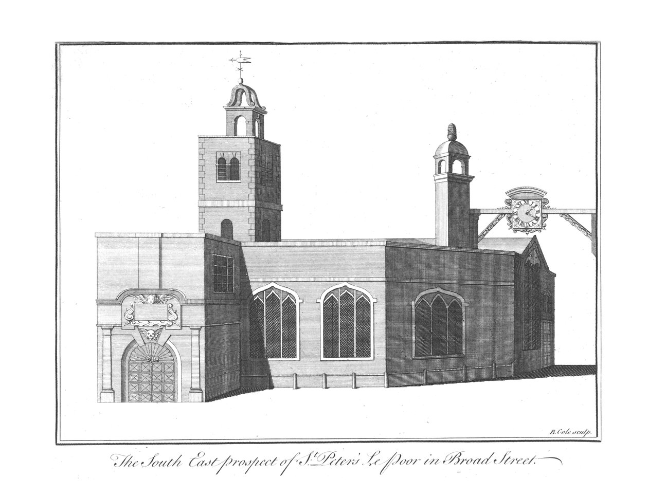 South East Prospect of St.Peters Le Poor v Broad Street., c1756 od Benjamin Cole
