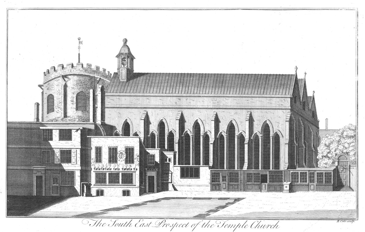 South East Prospect of Temple Church, c1737 od Benjamin Cole