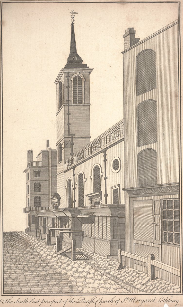 South East Prospect of the Parish Church of St. Margaret Lothbury, c.1750 (rytina) od Benjamin Cole