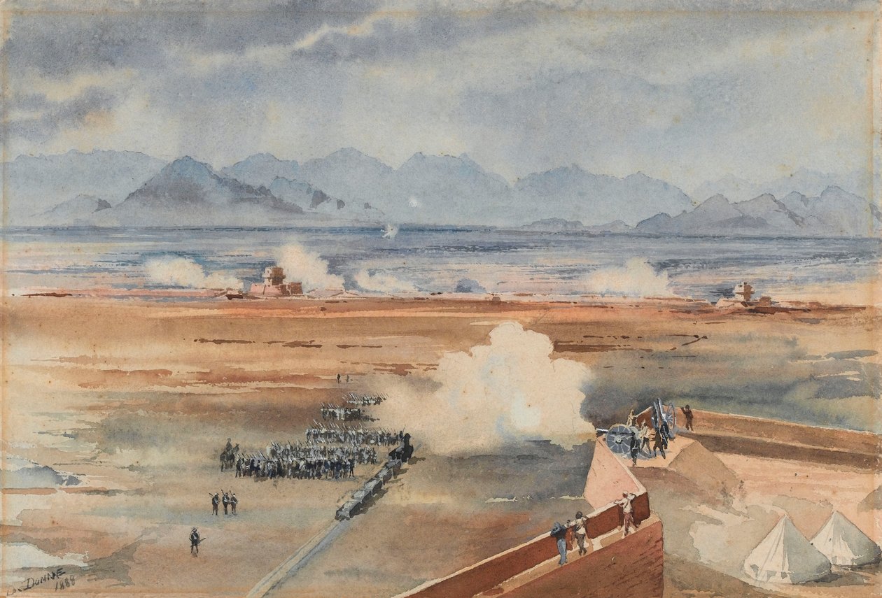 Výlet súdánských jednotek anglo-egyptské posádky před úspěšnou akcí proti Dervišům v Gemazih, Suakin, 20. prosince 1888 (akvarel) od Benjamin Donisthorpe Alsop Donne