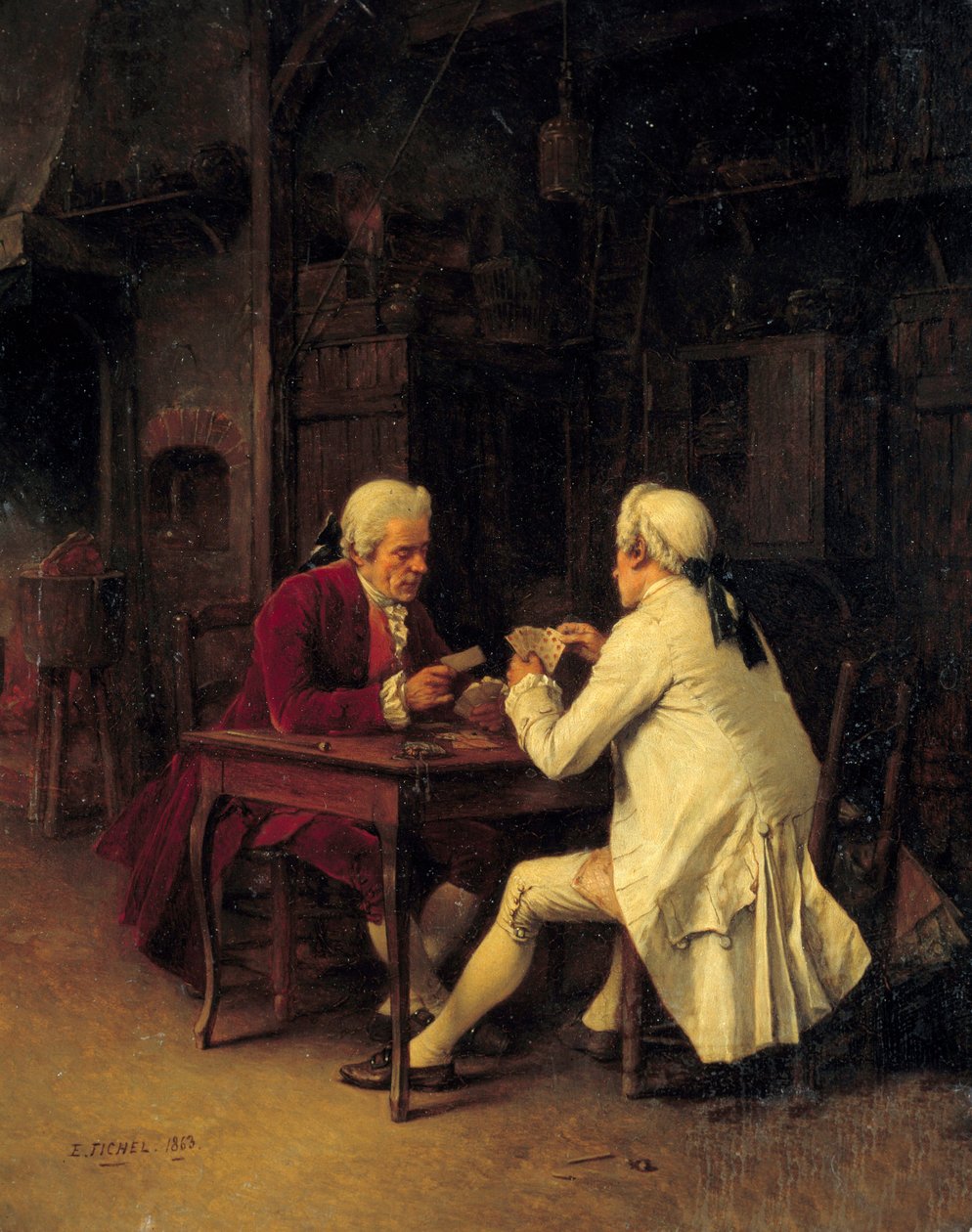 Malba hráčů karet od Eugena Fichela (1826-1895) 1863 Ne. 0,27x0,22 m od Benjamin Eugene Fichel