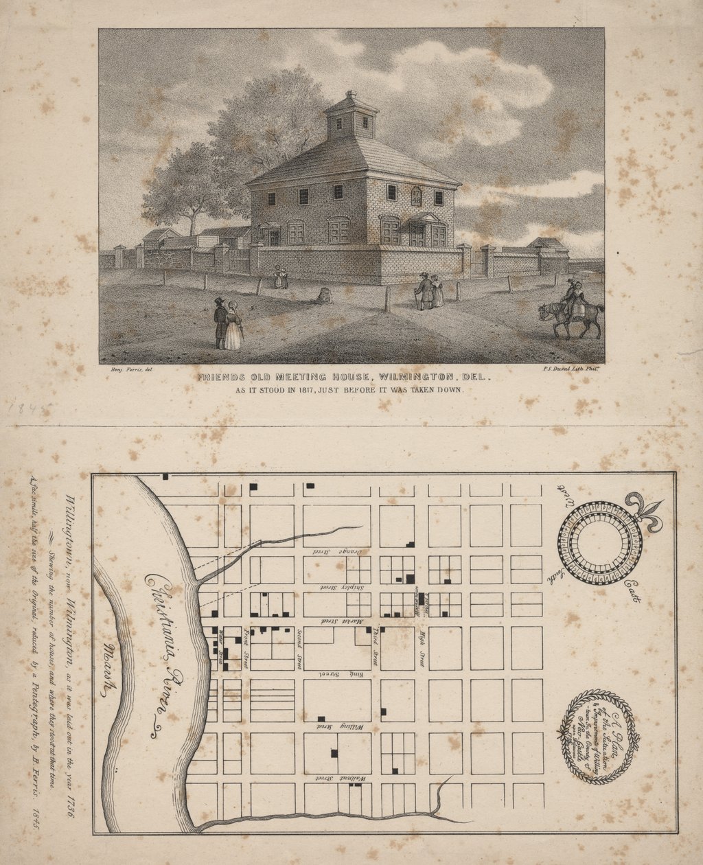 Friends Old Meeting House, Wilmington, Delaware, litho od P.S. Duval, 1845 od Benjamin Ferris