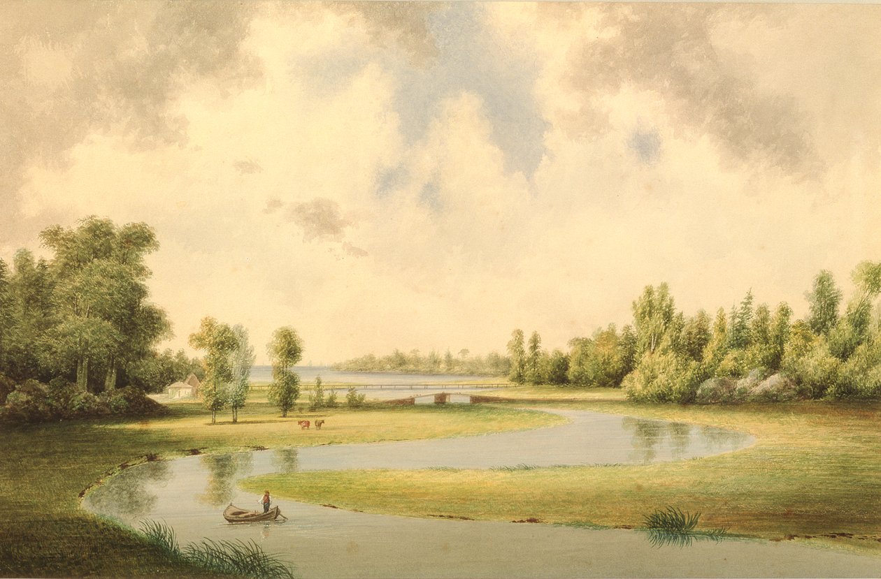 West River, New Haven, Connecticut, cca 1854-60 (wc na papíře) od Benjamin H. Coe