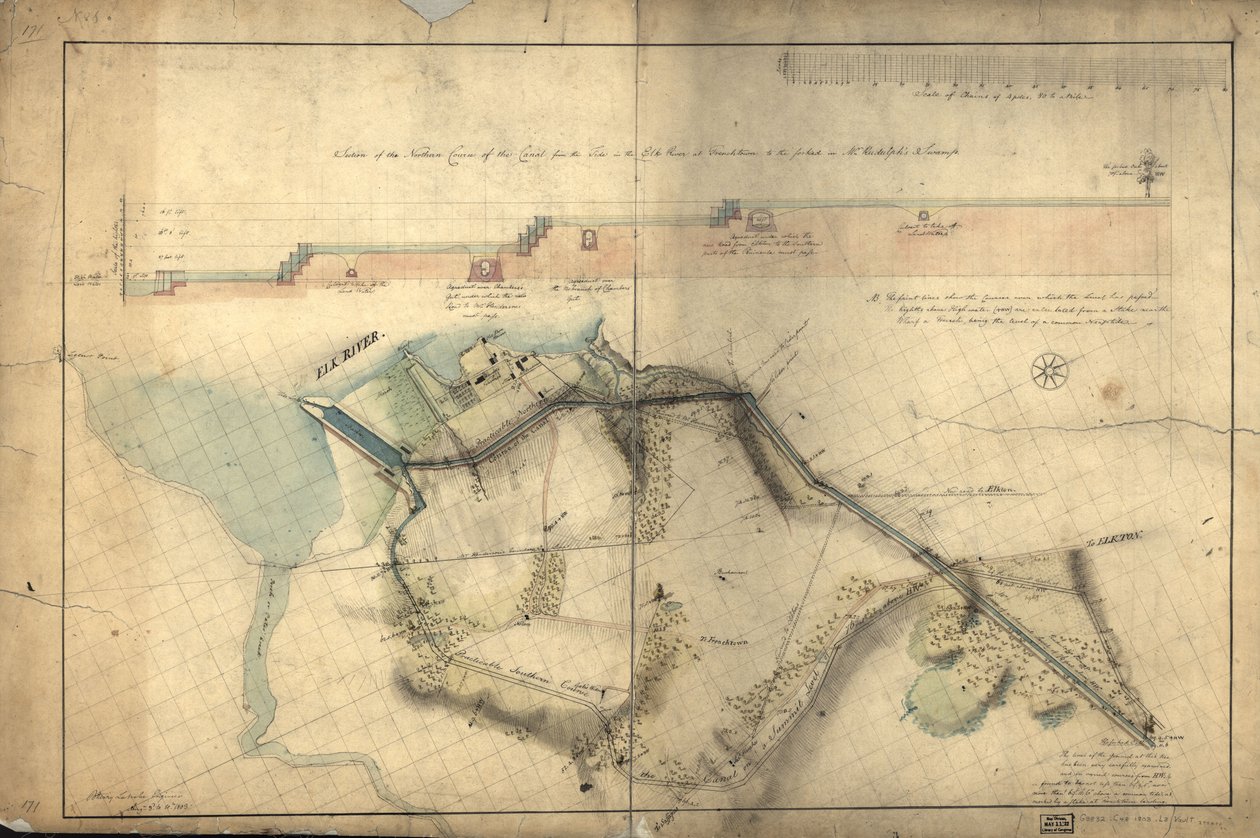 Úsek severního toku kanálu od přílivu v řece Elk ve Frenchtown k rozeklanému [dub] v bažině pana Rudulpha: [Chesapeake and Delaware Canal, Maryland part] od Benjamin Henry Latrobe
