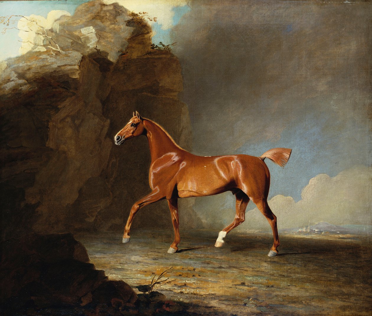 Zlatý kaštanový dostihový kůň od skalní formace, 1800 od Benjamin Marshall