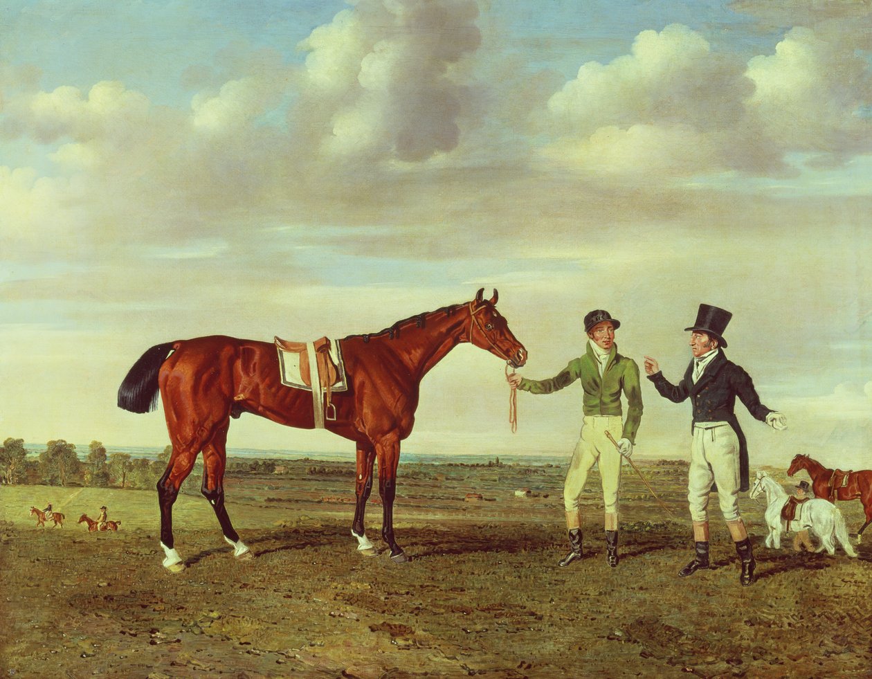 Zinganee v držení Sam Chifney Junior s majitelem panem Williamem Chifneym, v Newmarketu, kolem roku 1829 od Benjamin Marshall