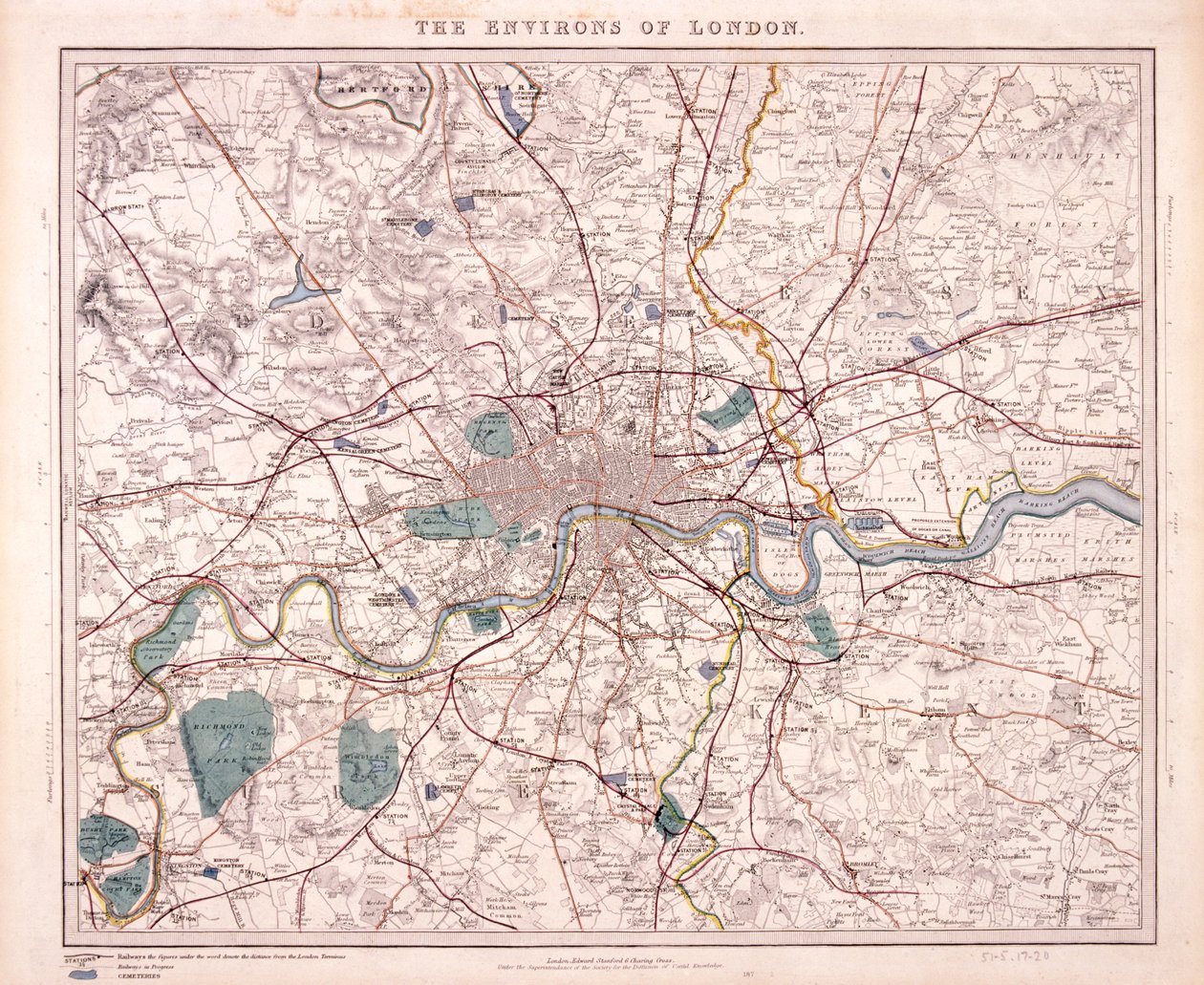 Mapa Londýna, c1860 od Benjamin Rees Davies