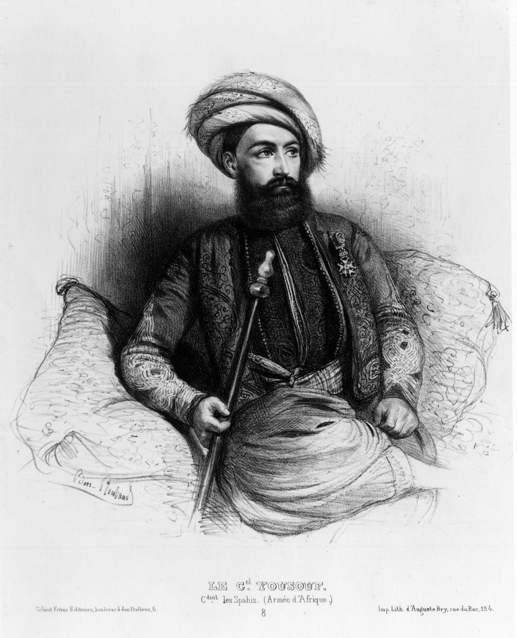Giuseppe Vantini (nebo Vaniti), známý jako Yusuf nebo Yousouf (1809-1866), velitel Spahis (africká armáda) (kresba) od Benjamin Roubaud