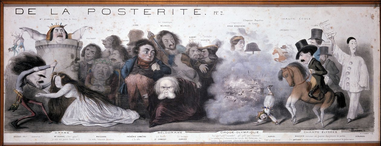 Le grand chemin de la posterity: reprezentace tragédie a komedie (Dorval, atd...) - Litografie Benjamin Roubaud, Maison de Balzac, Paříž od Benjamin Roubaud