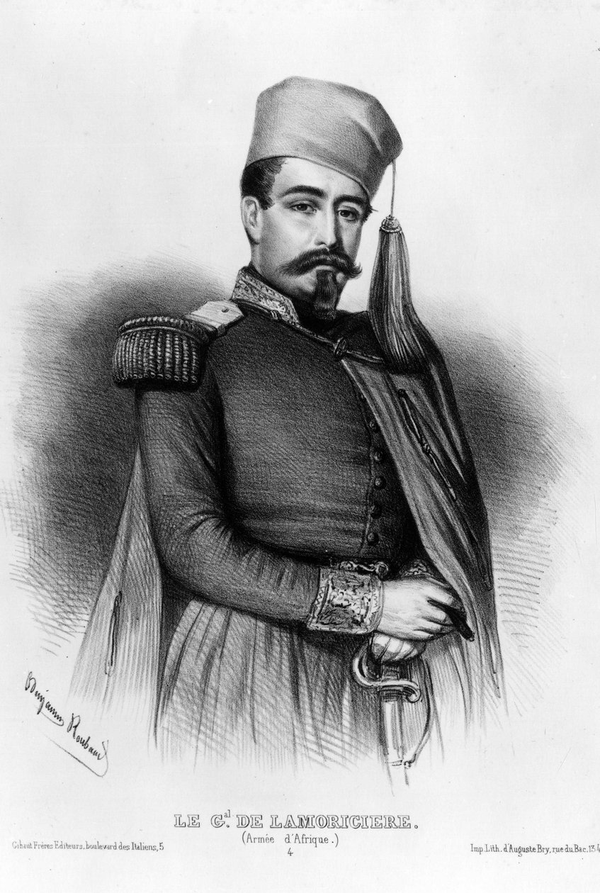 Portrét Louis Juchault de Lamoriciere (1806-1865), francouzský generál (kresba) od Benjamin Roubaud