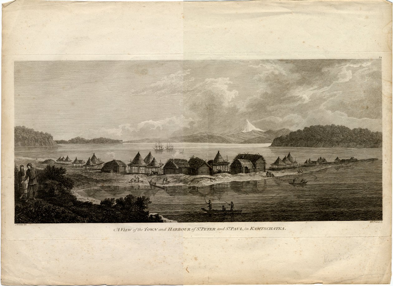 Pohled na město a přístav Petropavlovsk-Kamčatskij z cesty do Tichého oceánu, 1785 od Benjamin Thomas Pouncey
